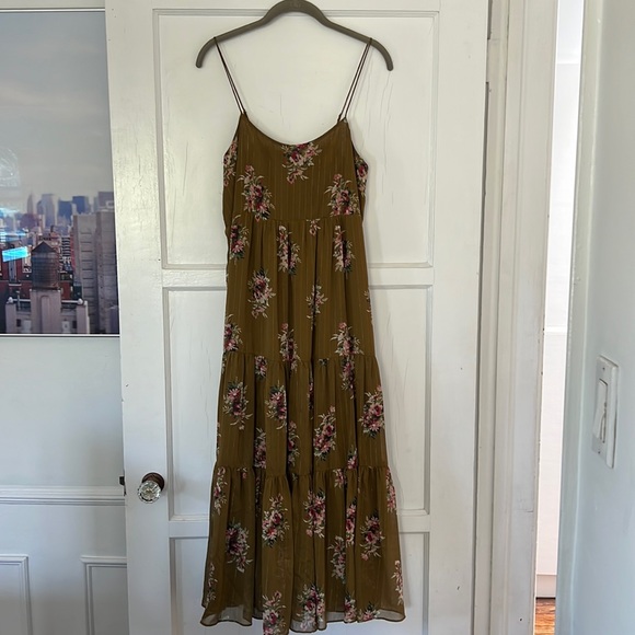 Madewell Floral Midi Dress - Olive and Pink - Picture 1 of 7